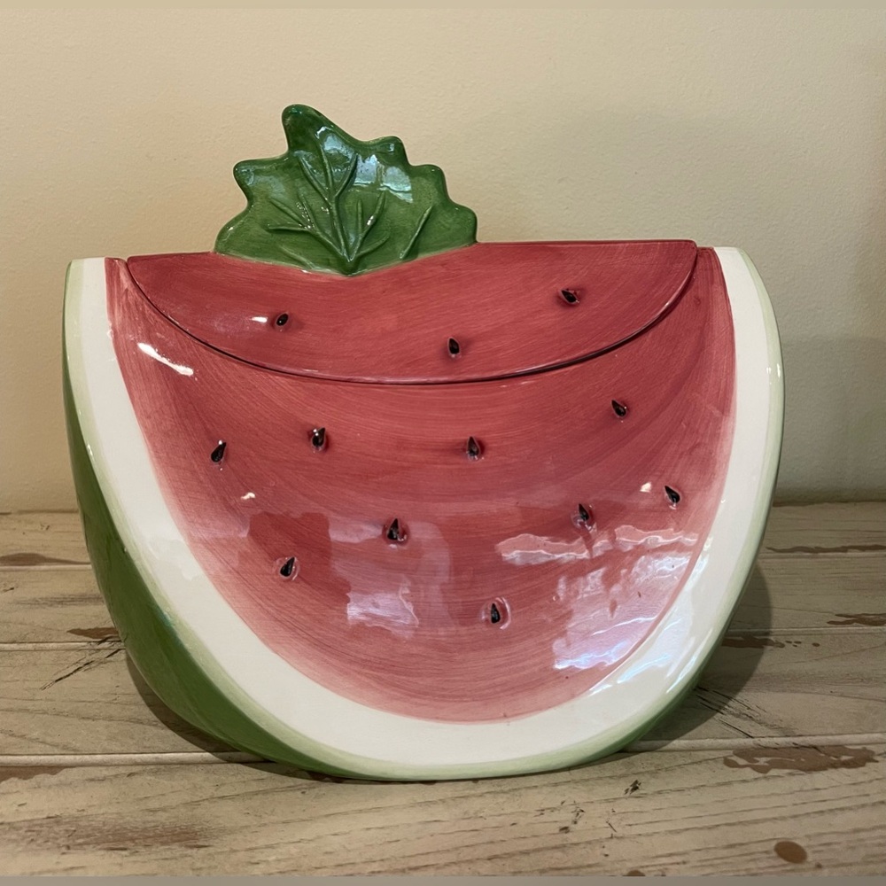 Vtg Watermelon Slice Cookie Jar Canister Container Susan Winget Certifie…